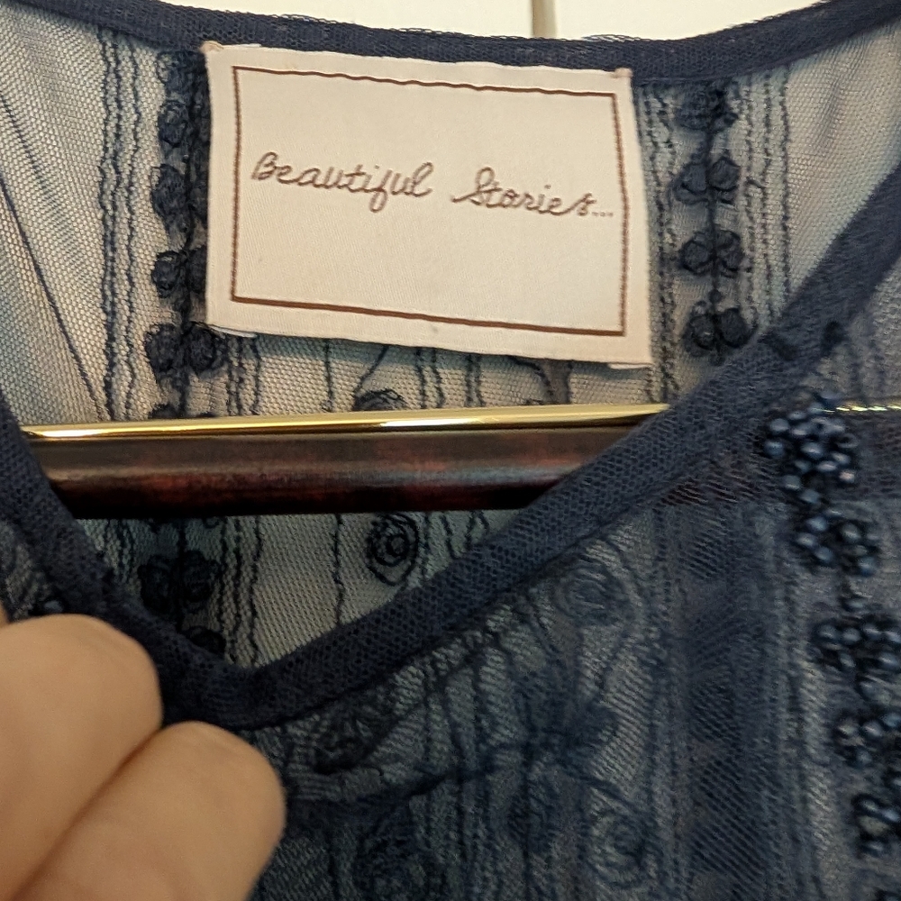 NWOT Beautiful Stories Sheer Beaded Dress With Slip Xs - Picture 8 of 9